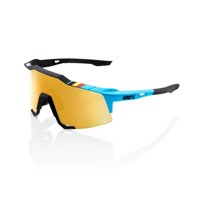 100% SpeedCraft Sunglasses BWR Black Frame Soft Gold Mirror Lens